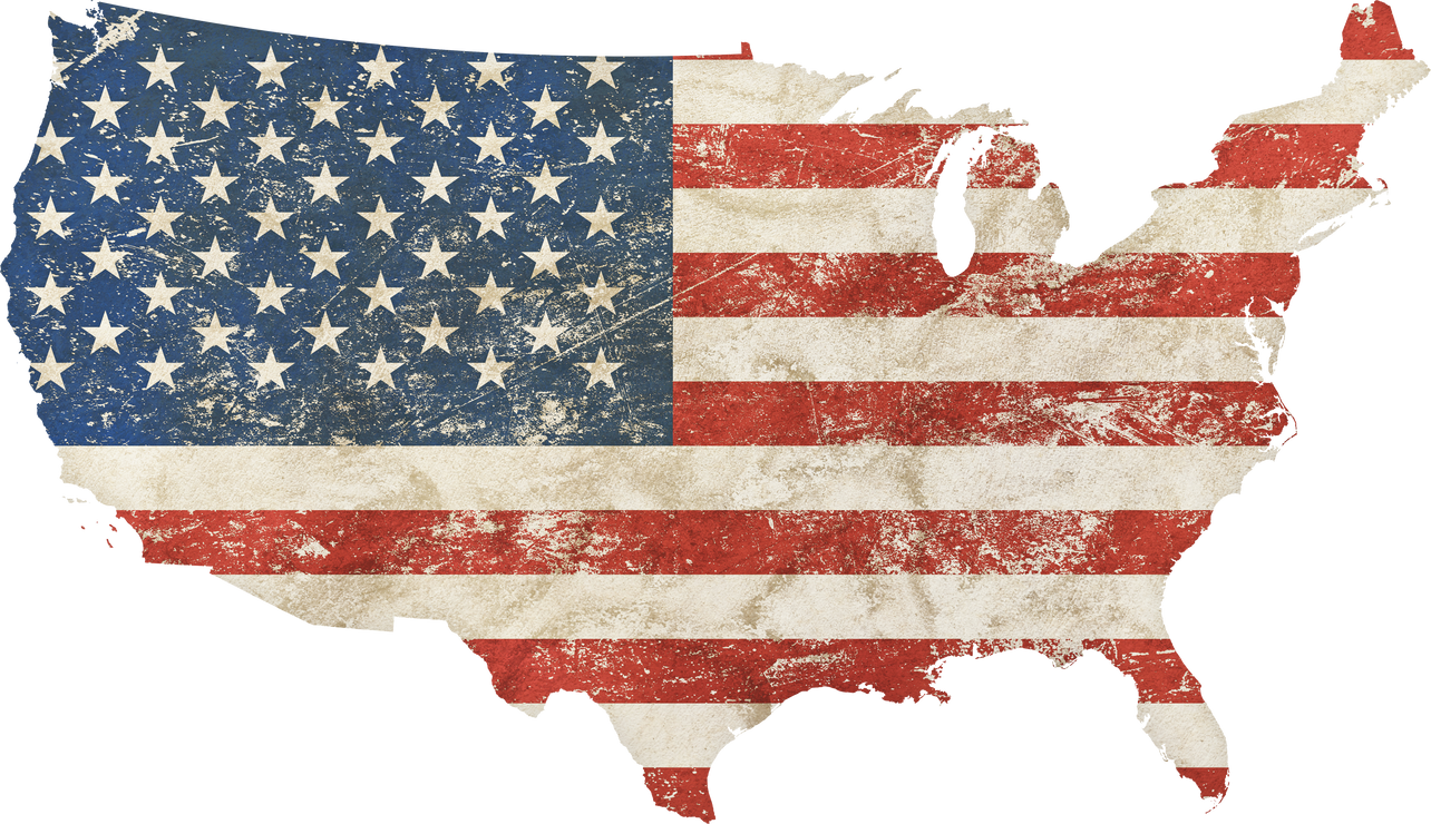 US Map Shaped Grunge Vintage Faded American Flag
